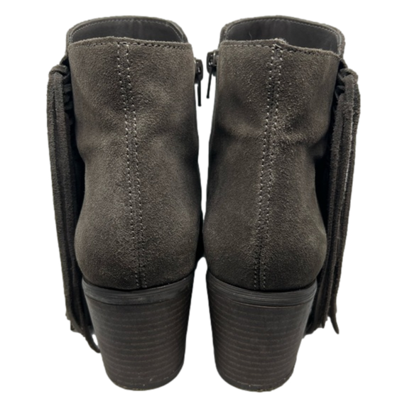 Women’s Reaction Kenneth Cole Gray “Rowdy” Heeled Booties with Fringe Size 7.5 - Picture 4 of 7